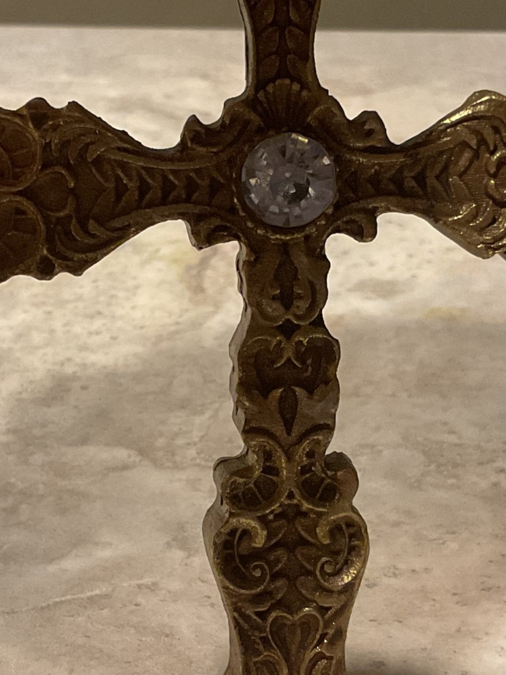 Ornate Cross Ornament Lightweight Gold 5” on velvet ribbon - Picture 6 of 10